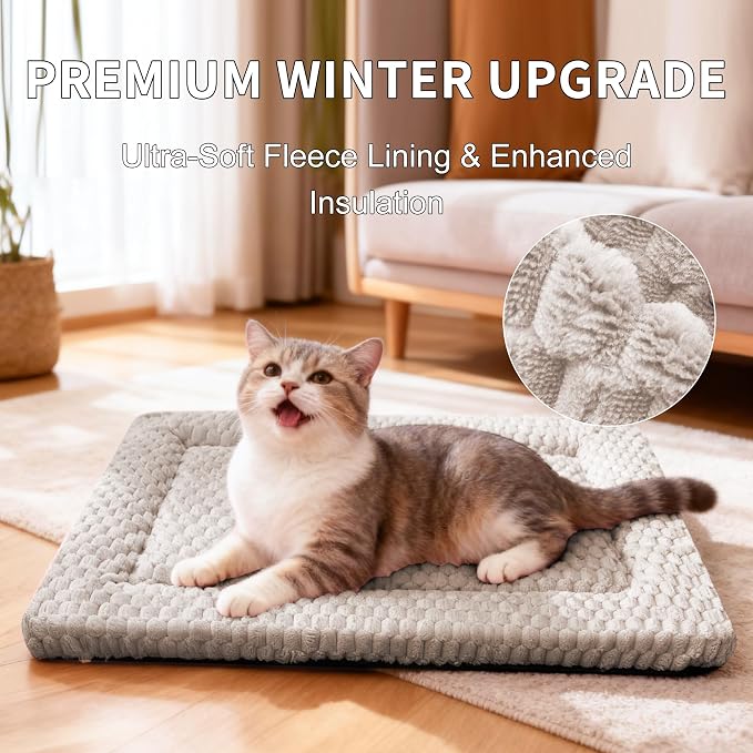 Dog Bed Mat,Reversible & Ultra Soft Kennel Pad-Machine Washable Pet Bed for Dogs & Cats-All-Weather Crate Liner for Crates,Carriers & Travel (Light Gray, 18" L x 14" W x 1.5" Th)