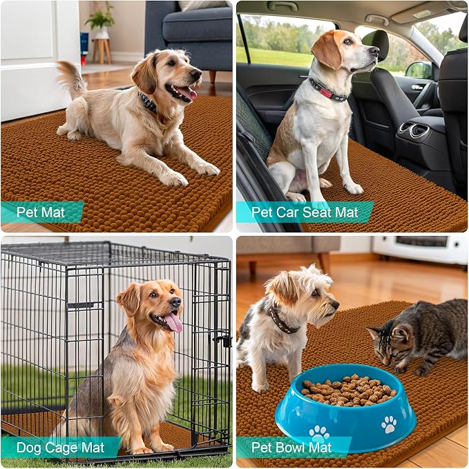 OLANLY Dog Door Mat for Muddy Paws 36x24, Super Absorbent Chenille Mud Mat | Ochre, Absorbs Moisture and Dirt, Non-Slip Machine Washable Doormat, Quick-Drying Indoor Entryway Floor Carpet for Dogs