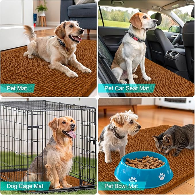 OLANLY Dog Door Mat for Muddy Paws 30x20, Super Absorbent Chenille Mud Mat | Ochre, Absorbs Moisture and Dirt, Non-Slip Machine Washable Doormat, Quick-Drying Indoor Entryway Floor Carpet for Dogs