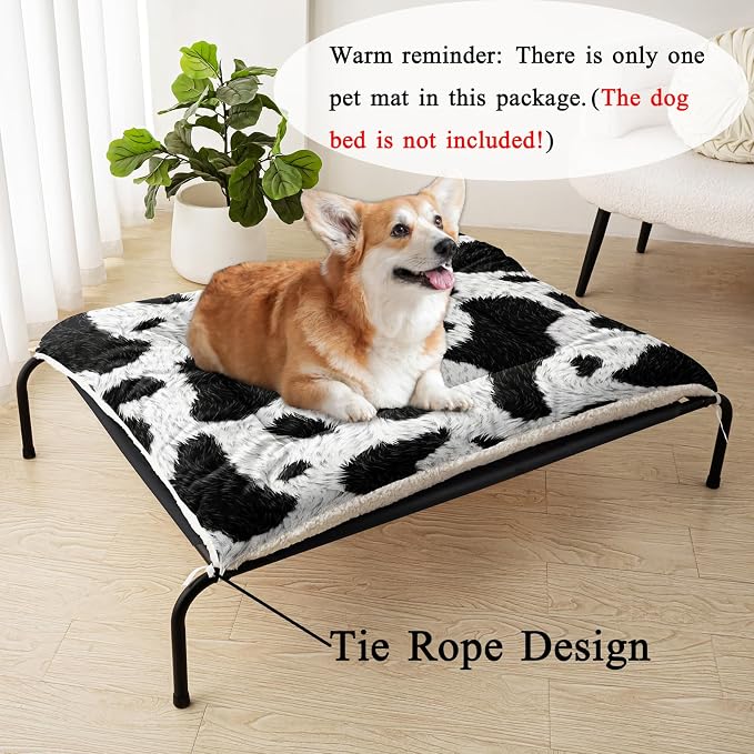 HOSIMA Cow Fur Print Dog Mats for Sleeping,Western Farmhouse Animal Themed Fuzzy Pet Bed Mat,38L*32W Inch,Suitable for Medium Dog Bed,Washable Soft Cozy Black-White Pet Pad.