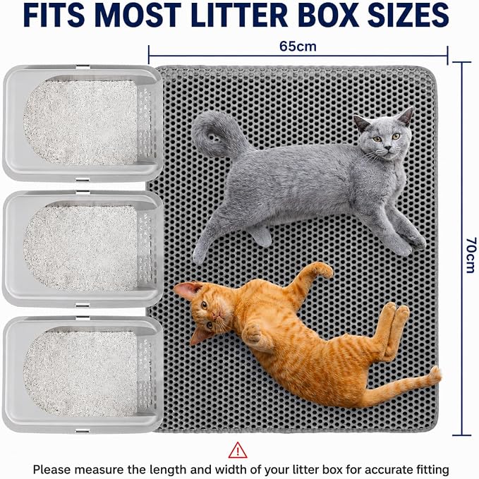 Large Cat Litter Mat 30 x 24 Inch, Double-Layer Honeycomb Litter Trapping Mat with Waterproof Leatherette Bottom, Urine-Resistant, Non-Slip, Easy to Clean, Gray