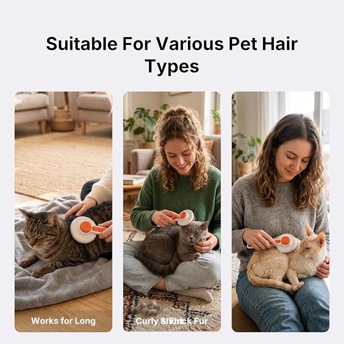 Self Cleaning Cat Dog Brush, Pet Deshedding Grooming Comb with Fine Stainless Steel Teeth, Hair Removal Slicker Brush for Long and Short Hair Pets