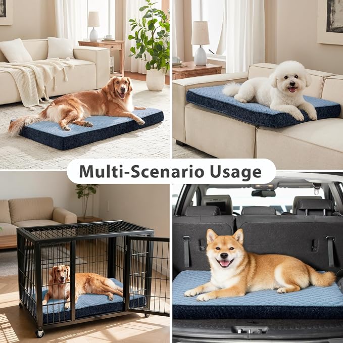 JOEJOY Orthopedic Medium Dog Bed, Washable Dog Crate Bed Medium Sized with Removable Cover, Egg Memory Foam Pet Beds, Blue, 29"x18"