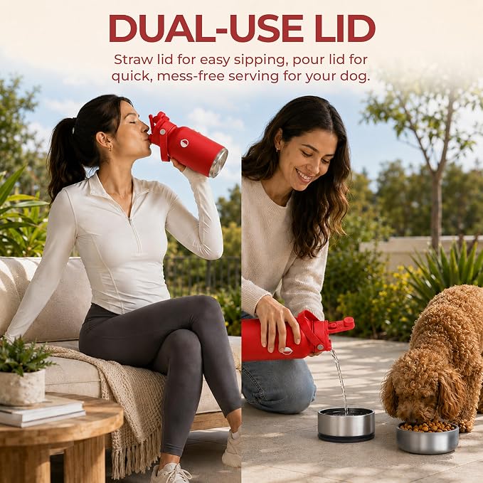 32 oz. Dog Water Bottle, Insulated Dog Travel Water Bottle, Stainless Steel Pet Water Bottle Dispenser Portable Food and Water Bowl for Dogs for Walking Dog Canteen Travel Kit