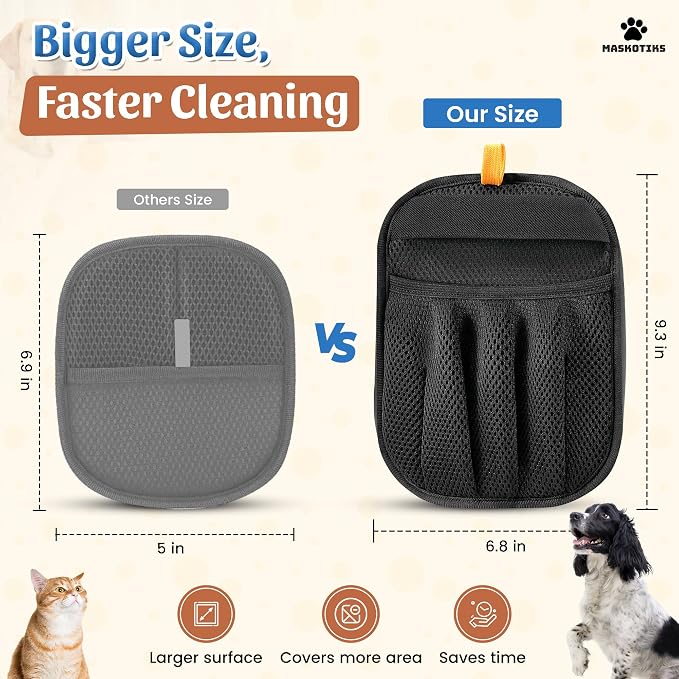 Pet Hair Removal Glove, Electrostatic Cat & Dog Hair Remover with 5-Finger Design, Reusable Deshedding Mitt for Couch, Car, Laundry & Carpet, Lightweight & Washable