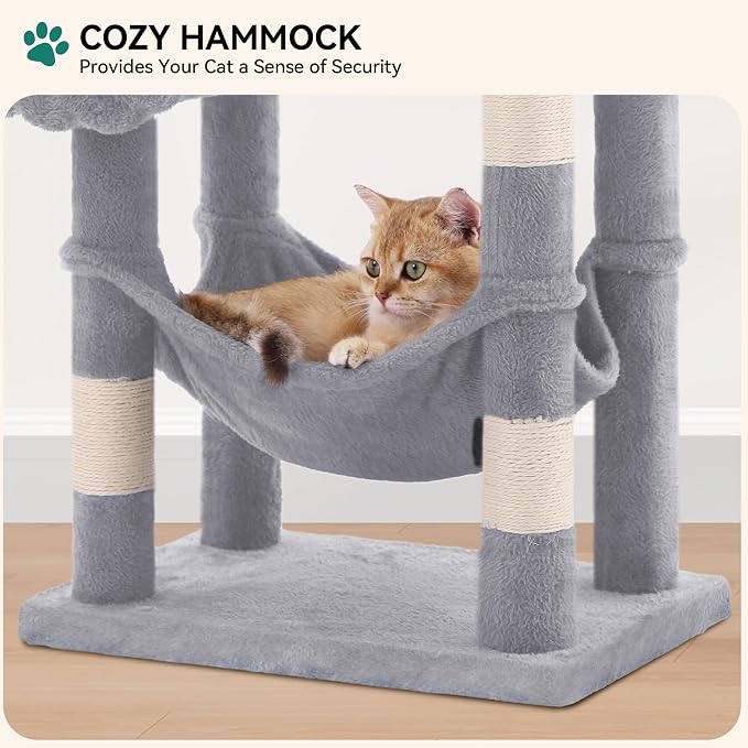 YITAHOME 44 inch Multi-Level Cat Tree for Indoor Cat | Cat Furniture with Scratch Posts, Window Padded Plush Perch, Comfortable Hammock, and Interactive Pompoms