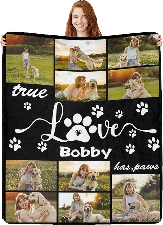 Personalized Dog Blankets with Photos Custom Dog Blanket with Pictures - Customized Pet Memorial Blanket Gifts for Loss of Dog, Loss of Pet Remembrance Gift, in Loving Memory Blanket for Dog Lover L