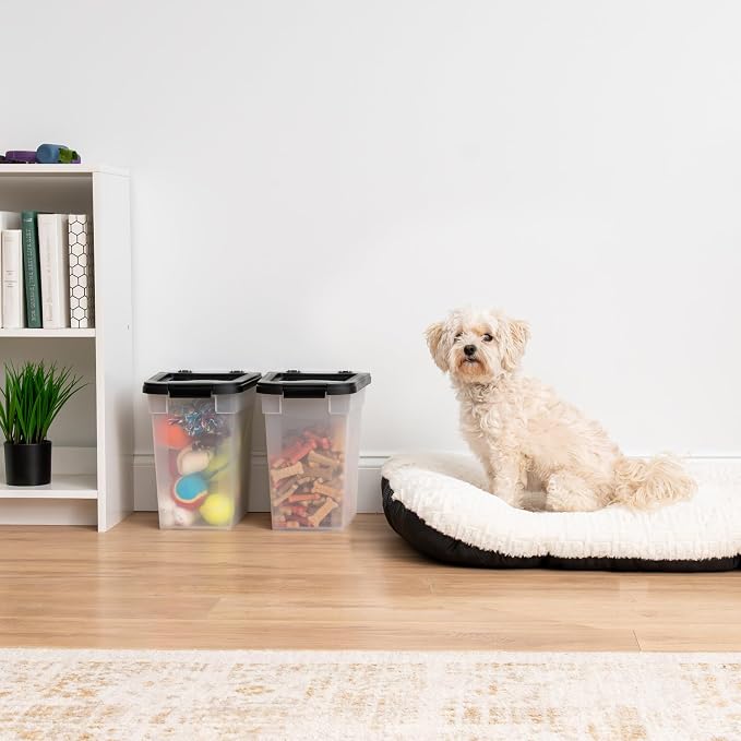 IRIS USA Dog Food Storage Container, 2-Pack, Up to 10 lbs, Black | Made in USA, Stacklable Design, Airtight Seal, BPA-Free, Bird Seed, Cat food, Treats, Multi-Pet Use