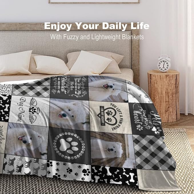 Artsadd Personalized Pet Memorial Gifts, Custom Memorial Blanket Gifts for Cats Pets Dogs Lovers - Customized Puppy Photo Collage Throw Blanket with Pictures Name, Loss of Pet Sympathy Gift 50"x60"
