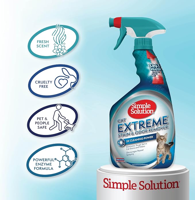 Simple Solution Extreme Cat Stain Remover, Odor Eliminator, 32oz (2 Pack) | Pet Odor Eliminator, Carpet Stain Cleaner, Floor Cleaner, Urine Destroyer, Strong Odor, Cat Stain Remover, Home Cleaning