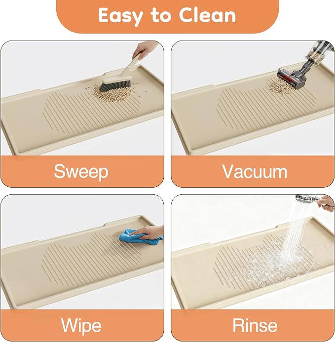 ISSEVE XXL Cat Litter Mat, Extra Large Silicone Litter Box Mat, Beige | 54" x 27.5" XXL, 1.38" Raised Edge, Urine Proof, Litter Trapping Mat for Scatter Control, Soft on Kitty Paws, Protect Floor