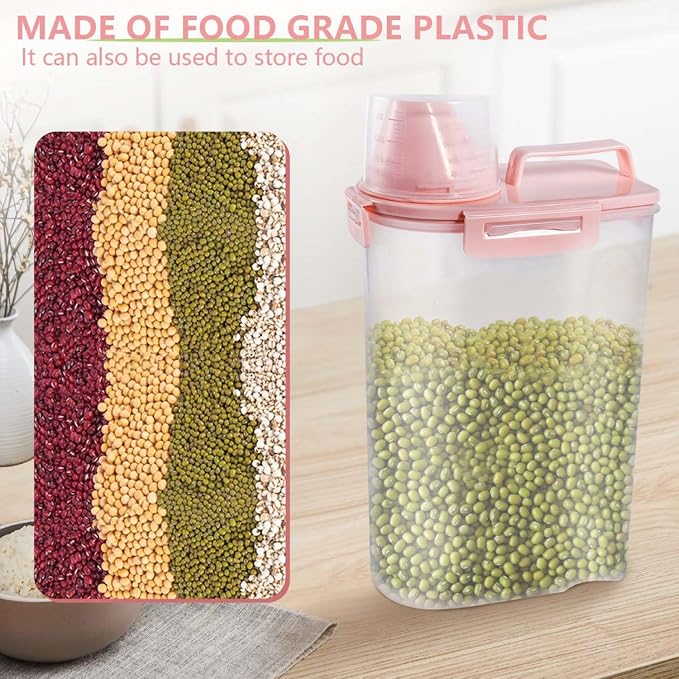 SenseYo 2 Pack 2.5lb Pet Food Storage Container with Measuring Cup, 3L Cat Food Storage Container Dog Food Storage BPA Free for Small Dog, Cat, Bird (Pink)