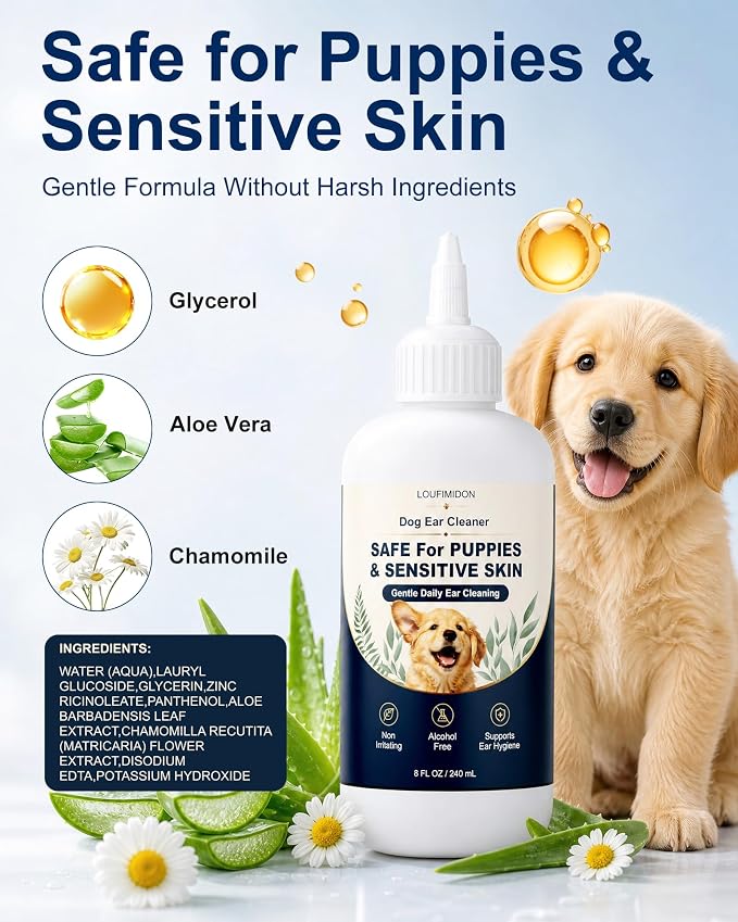 Dog Ear Cleaner, Gentle Daily Ear Care, 7.8 Fl Oz 2 Bottles | Clean Solution for Routine Maintenance Wax Removal Puppy & Sensitive Skin Safe