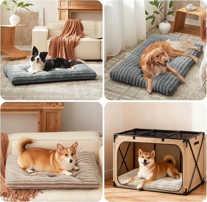 FURTIME Washable Dog Bed Medium Size Dogs, Deluxe Dog Crate Beds | Comfy Fluffy Kennel Pad Anti-Slip Pet Sleeping Mat, Machine Washable Dogs Pillow, 29"x21"x3", Black
