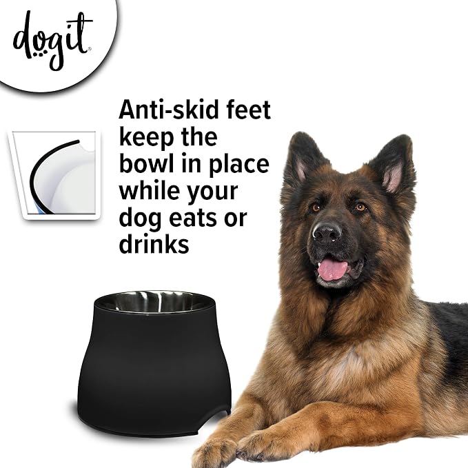Dogit Elevated Dog Bowl, Black | Stainless Steel Dog Food and Water Bowl for Large Dogs, 73752