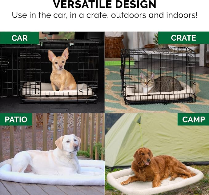 Furhaven Dog Bed for Large/Medium Dogs, 100% Washable, Sized to Fit Crates - Sherpa Fleece Bolster Crate Pad - Cream, Large
