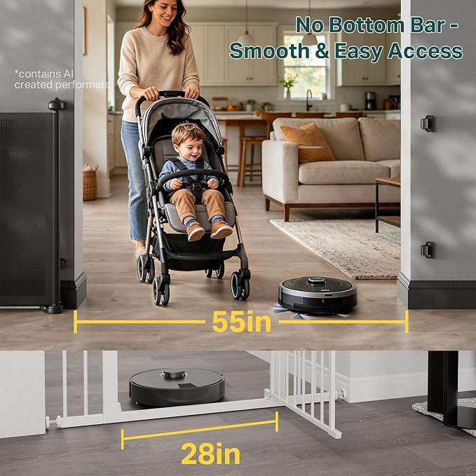 Cumbor 37-55" Retractable Baby Gates for Stairs & Doorways, Hardware Mounted Mesh Dog & Pet Gate, Easy Walk Through, One-Hand Operation, Anti-Crawl Adjustable Safety Gate for Dog, Indoor Outdoor Black