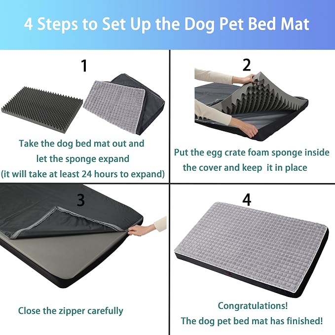 Orthopedic Rabbit Plush Cover Dog Bed,Big XLSized Dog 42''X30''x4'' Soft Waterproof Egg Foam Pet Crate Beds Mat or Kennel Pads with Removable Washable Cover,Non-Slip Bottom,Grey