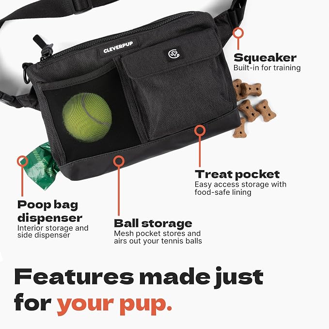 Dog Walk & Train Sling Bag - Hands-Free Dog Walking & Training Bag with Treat Pouch, Poop Bag Holder & Phone Pocket - Crossbody or Fanny Pack, Adjustable Strap - Graphite