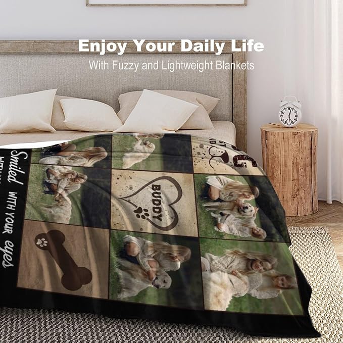 Artsadd Personalized Dog Blanket with Photos & Pet Name, Custom Dog Memorial Blanket and Throws for Remembrance, Customized Puppy Blanket, Dog Gifts for Pet Dog Lovers, Dog Mom Gifts for Women Xmas X
