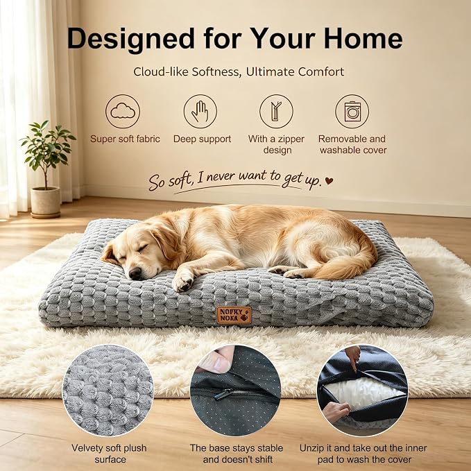 Washable Large Dog Bed 43" L x 27" W Crate Pad for Senior Dogs | Joint Support Cushion,Removable Cover,Anti-Slip Base Design, Soft Corduroy Kennel Mat, Ideal for Arthritic Dogs