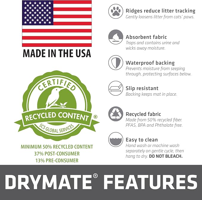 Drymate Cat Litter Box Mat, Litter Trapping Mat, Tan, 28x34 XL | Waterproof, Urine-Proof, Absorbent, Machine Washable, Soft on Paws, Contains Mess, Protects Floors, Kitten Supplies, USA Made