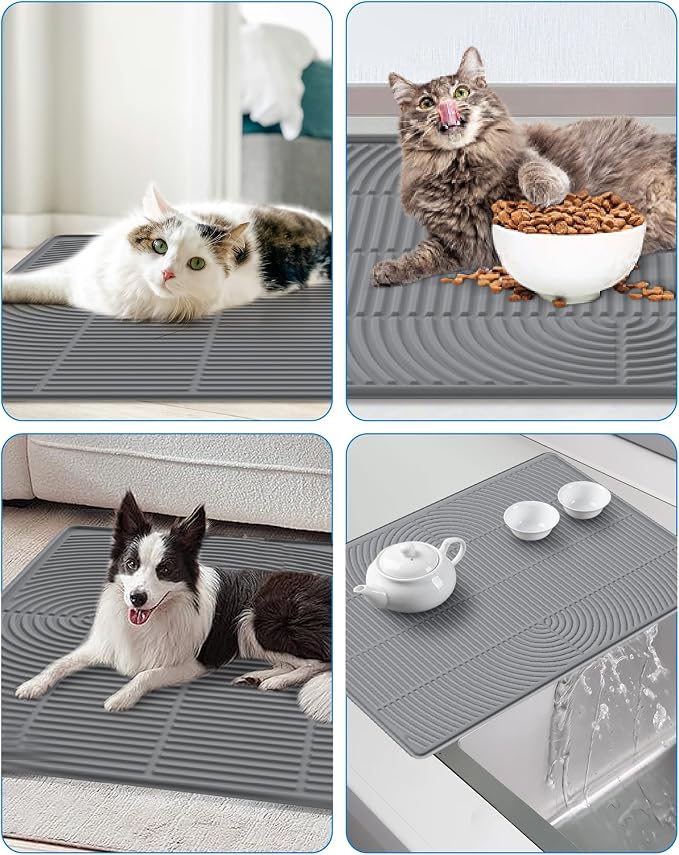 Extra Large Cat Litter Mat XL, 47" x 35", Silicone Waterproof | Traps litter, Easy to clean, Vacuum & wipe off, Waterproof backing, Non-slip design, Soft on paws