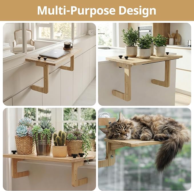 3-Way Setup Adjustable Window Sill Plant Shelf Extender | 21.6" x 11.1" No-Drill Window Plants Shelf with Strong Suction Cups, Heavy Duty Renter Friendly Indoor Garden Sills Display