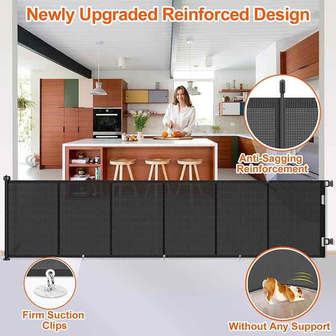 Upgrade 150 inch Retractable Baby Gates, EZIGO Extra Wide Baby Gate for Large Opening Extra Long Mesh Gate for Kids or Pet Dog Gate Child Safety Gate for Stairs Hallways Doorway Indoor Outdoor, Black