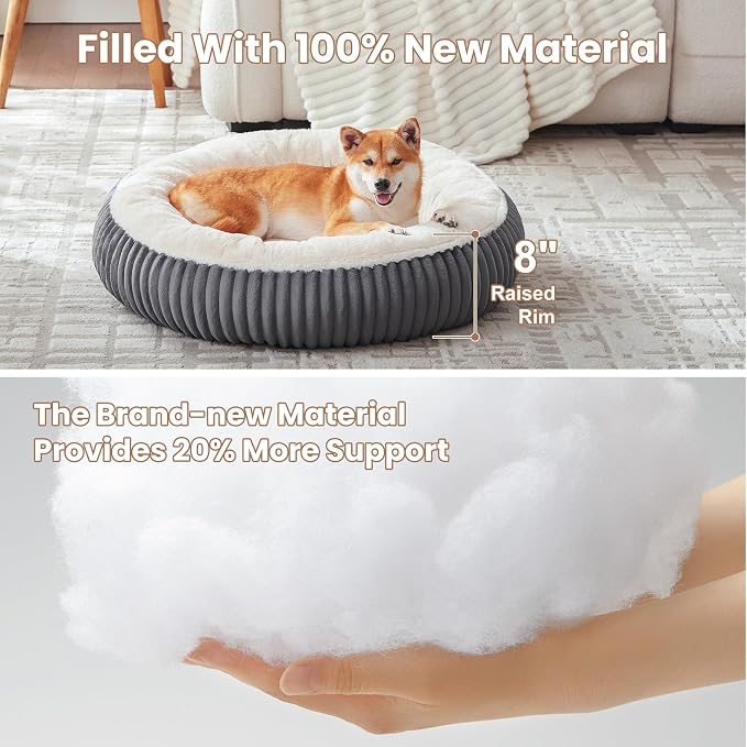 33 inches Donut Dog Bed for Medium Large Dogs,Calming Round Pet Bed with Removable Cover,Washable Milk Plush Faux Fur, Fits up to 50 lbs Pets(Charcoal,M Plus)