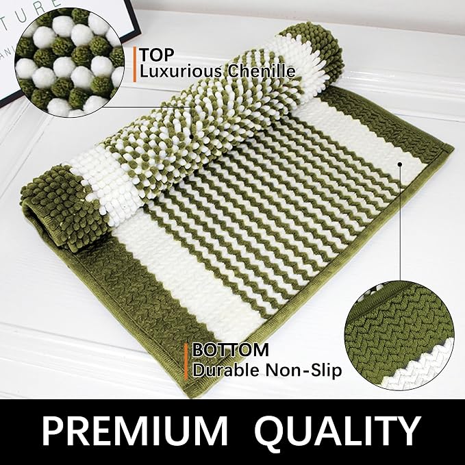 Dog Door Mat for Muddy Paws - Absorbent Quick-Dry Non-Slip Washable Chenille Pet Rug, Indoor Entryway Mat for Front Door & Crate (Green White, 24" L*16" W)