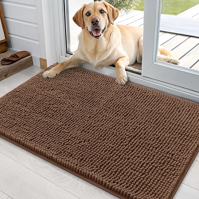 OLANLY Dog Door Mat for Muddy Paws 36x24, Super Absorbent Chenille Mud Mat | Mocha, Absorbs Moisture and Dirt, Non-Slip Machine Washable Doormat, Quick-Drying Indoor Entryway Floor Carpet for Dogs