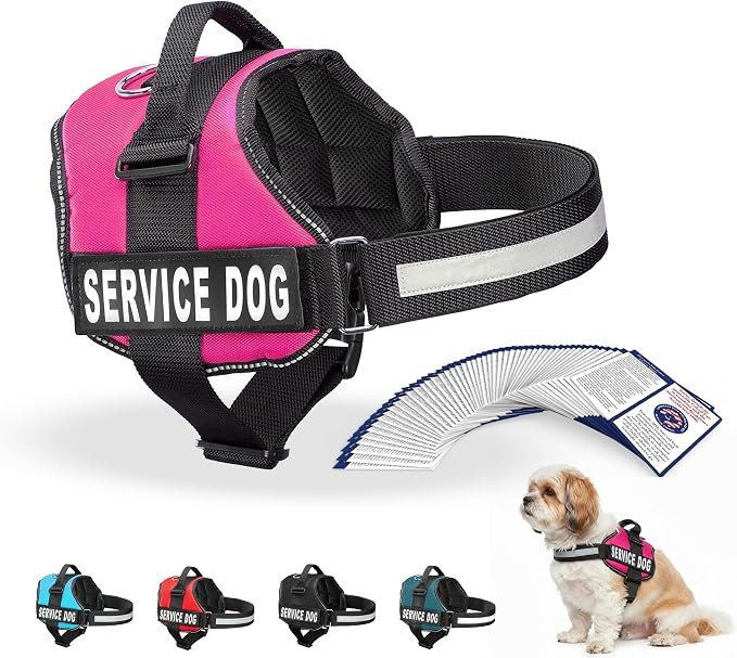 Industrial Puppy Service Dog Vest Harness - Durable & Adjustable Vest for Dog with Reflective Straps, Removable Patches, 50 ADA Cards, Handle & D-Ring, Travel and Daily Use,Hot Pink, Small 19".5-25"