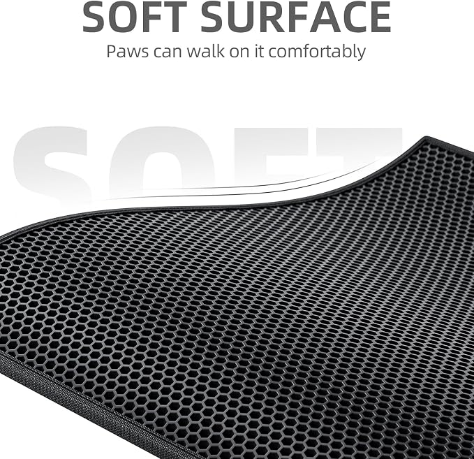 ESTHELLO Cat Litter Mat Honeycomb Double Layer Design 30’’ x 24’’ Black