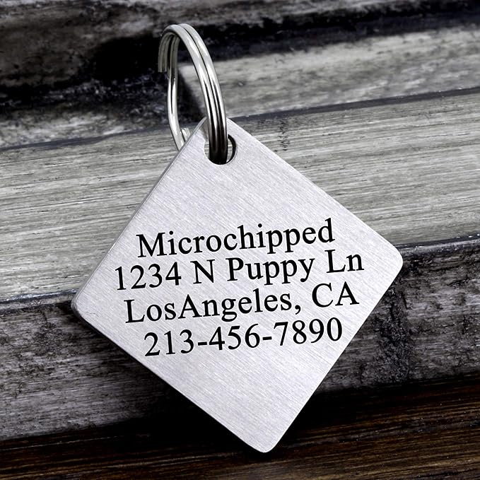 Ultra Joys Stainless Steel Pet ID Tag Dog Name Tags Personalized Front and Back Engraving, Customized Dog Tags and Cat Tags, Optional Engraved on Both Sides, Diamond Tag Mountain Silver Small