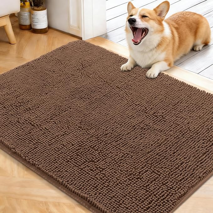 OLANLY Dog Door Mat for Muddy Paws 40x32, Super Absorbent Chenille Mud Mat | Mocha, Absorbs Moisture and Dirt, Non-Slip Machine Washable Doormat, Quick-Drying Indoor Entryway Floor Carpet for Dogs