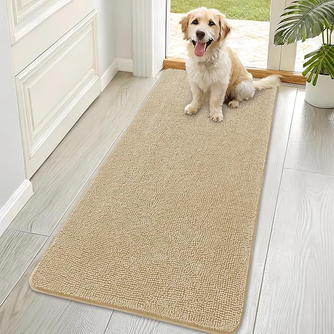OLANLY Dog Door Mat for Muddy Paws 70x35, Super Absorbent Chenille Mud Mat | Beige, Absorbs Moisture and Dirt, Non-Slip Machine Washable Doormat, Quick-Drying Indoor Entryway Floor Carpet for Dogs