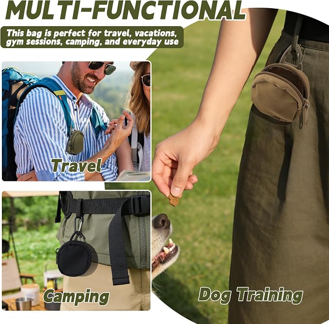 Yitexin 3 Pieces Waterproof Dog Training Treat Pouch with Clip & Zipper, Pocket Sized Dog Treat Bag, Portable Puppy Bait Reward Pouch for Pet Leash Walking Traveling Indoor Outdoor Use (3pcs)