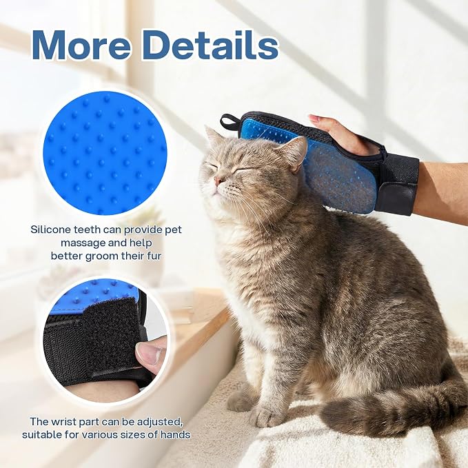 CLEANGOR 2 Pack Electrostatic Pet Hair Removal Grooming Gloves | Reusable pet hair remover for dogs & cats, works on sofa, carpet, car seats, clothes and furniture.
