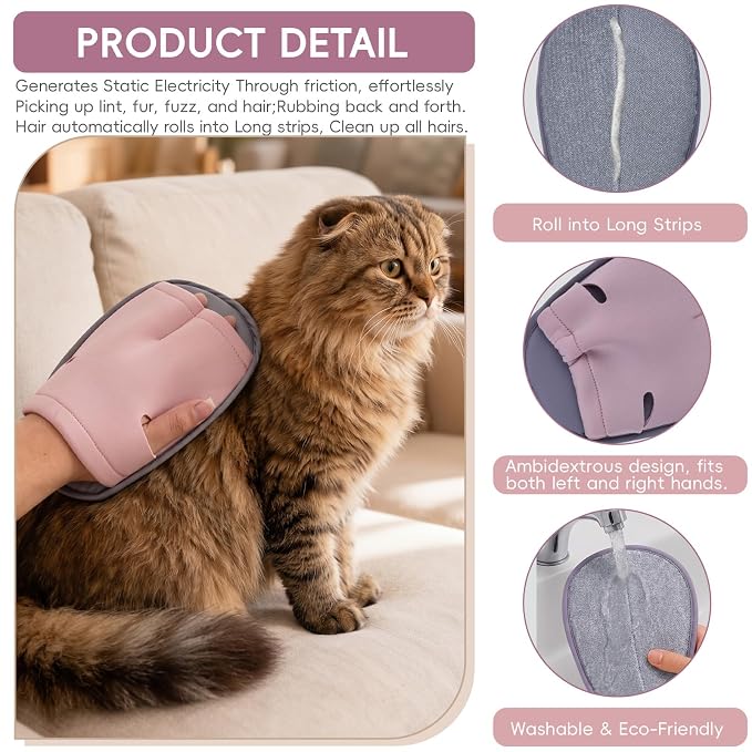 2 Pack Pet Hair Remover Kit Self Cleaning Slicker Brush for Cats Dogs & Electrostatic Grooming Glove One-Click Deshedding Brush Pet Hair Remover for Furniture Couch Clothes(Pink)