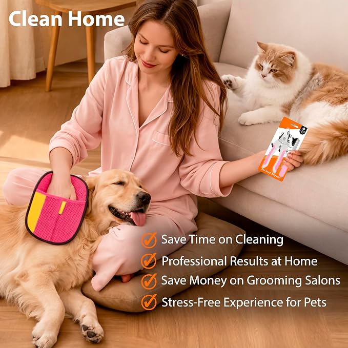 Pet Grooming Glove Set for Dogs & Cats – Premium Pet Hair Removal Glove with Free Nail Clippers & Nail File