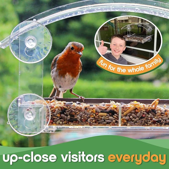 Window Bird Feeder with Strong Suction Cups - (Upgraded 2026 Model) Clear Acrylic Feeder Window for Cats Bird House Gift