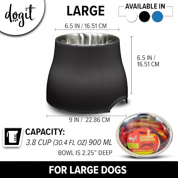 Dogit Elevated Dog Bowl, Black | Stainless Steel Dog Food and Water Bowl for Large Dogs, 73752