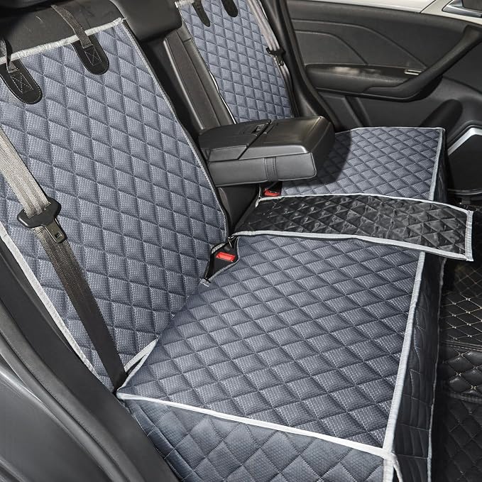 ANOSOSPECIAL Grey Dog Car Seat Cover for Back Seat,Non-Stick Fur,Pet-Friendly and Waterproof - Universal Fit Interior Protector for Auto, Van, SUV - Ideal for Kids and Pets