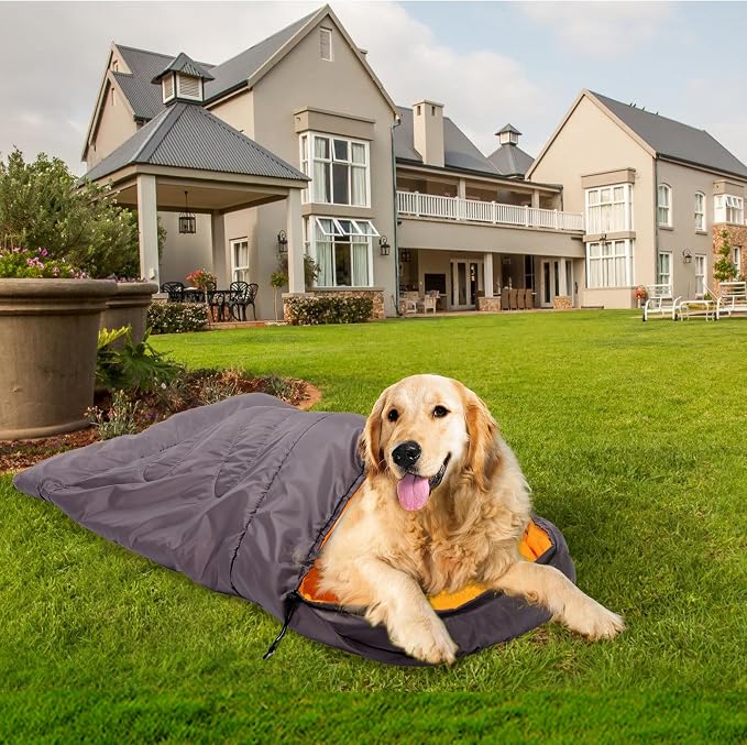 Lifeunion Dog Sleeping Bag with Storage Bag Waterproof Warm Packable Dog Bed for Travel Camping Hiking Backpacking (Grey+Orange)