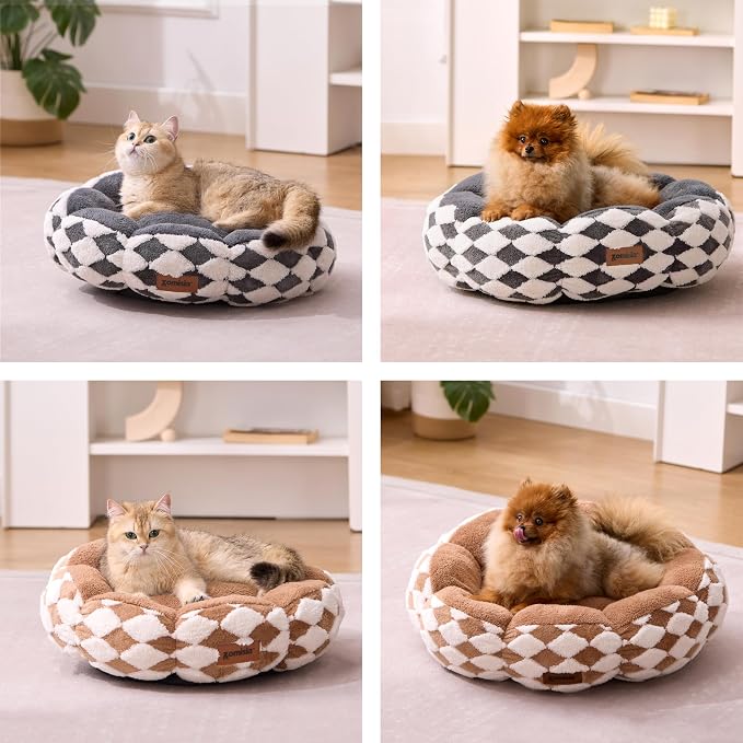 ZOMISIA Cat Beds for Indoor Cats, Cute Donut Kitten Beds for Small Dog, Round Plush Bed for Puppy and Large Cats, Anti-Slip Bottom, Grey