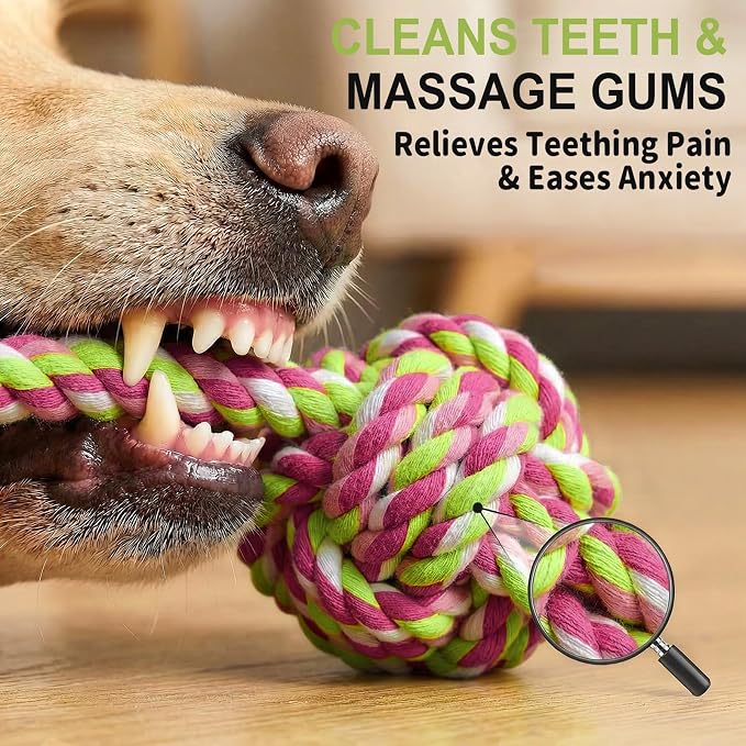 Dog Rope Toys 4 Pack for Small Dogs & Puppies - Cotton Knot Teething Chew Dog Toy, Interactive Tug of War Set for Boredom Relief, Teeth Cleaning, Indoor/Outdoor Play - Mix Colors Pink