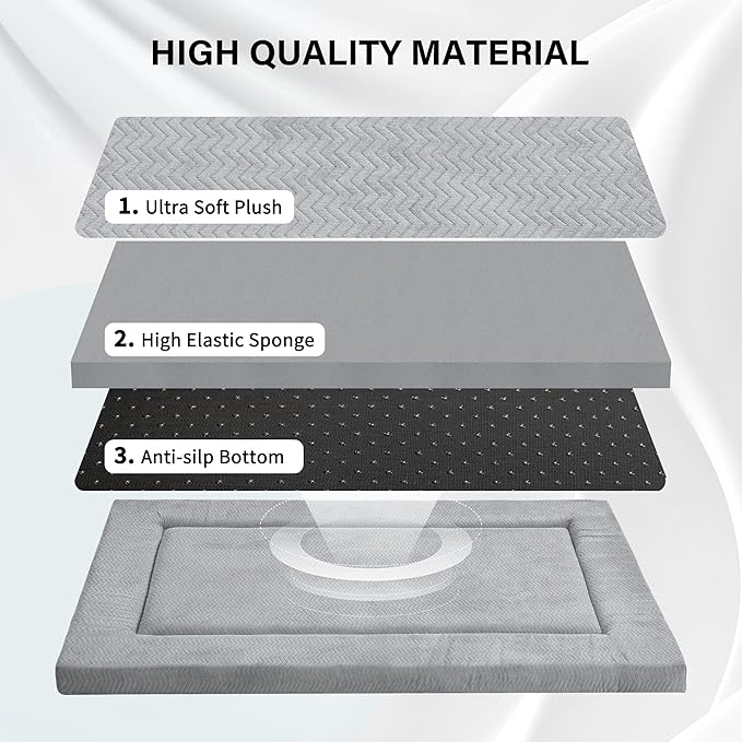 Dog Bed for Crate, Large Sized Dog Crate Beds, Washable Dogs Bed Mat | 42" XL Pet Beds Mat W/ Soft Wavy Plush Comfortable Anti-Slip Sleeping Mattress for Dogs & Cats,Grey