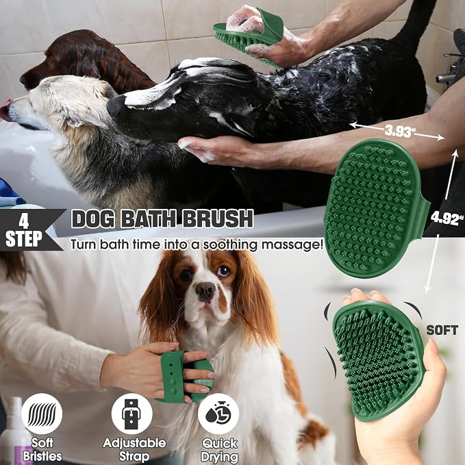 Bonteck Dog Slicker Brush for Dogs Grooming Kit 5PCS | Large Dog Brush for Goldendoodles Poodles Doodles | Long Pin Haired Brush | Poodle Brushes and Comb (Green)
