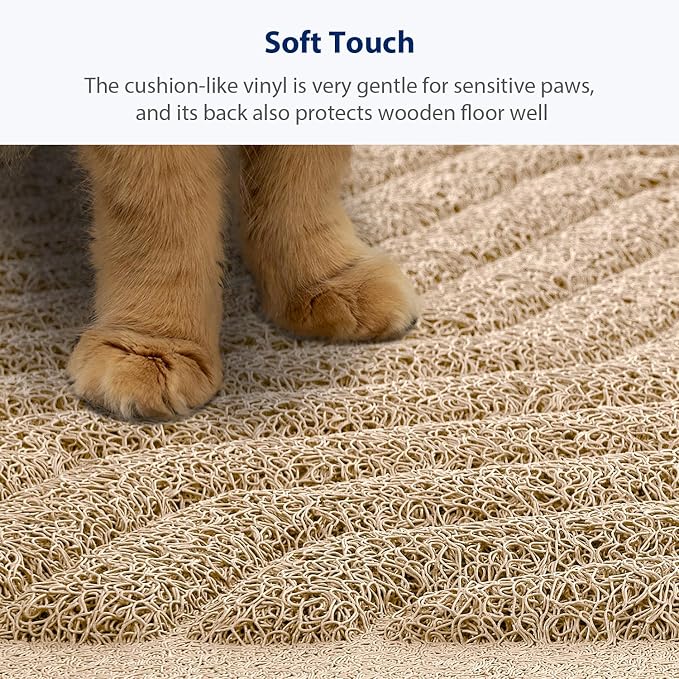 Cat Litter Box Mat(No. 02-2), Kitty Premium PVC Pad, Durable Trapping Rug, Phthalate Free, Urine-Resistant, Scatter Control, XXL 47 x 36, Beige